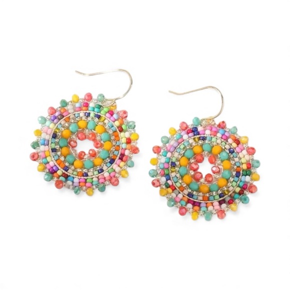 Fashion Jewelry Jewelry - Bright Multi Colored Starburst Beaded Dangle Earrings